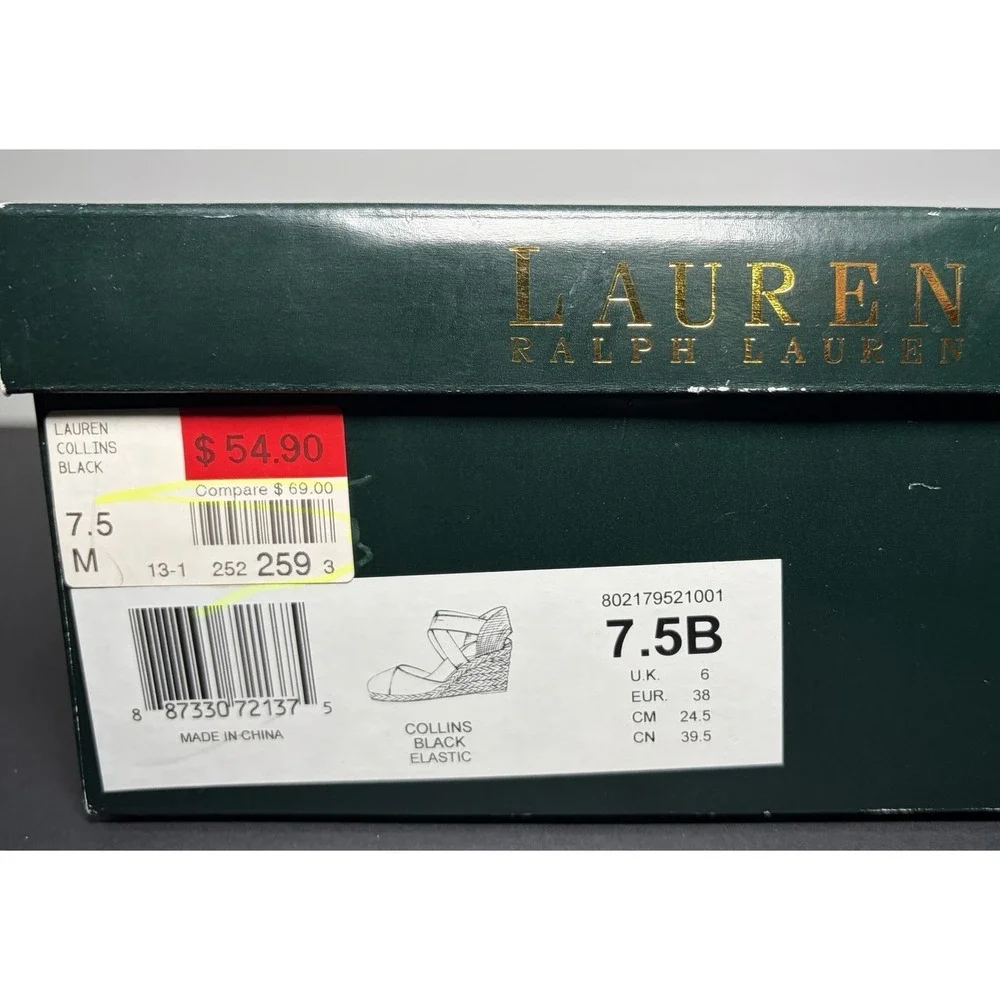 Lauren Ralph Lauren Collins Black Elastic Wedges Women's 7.5B M